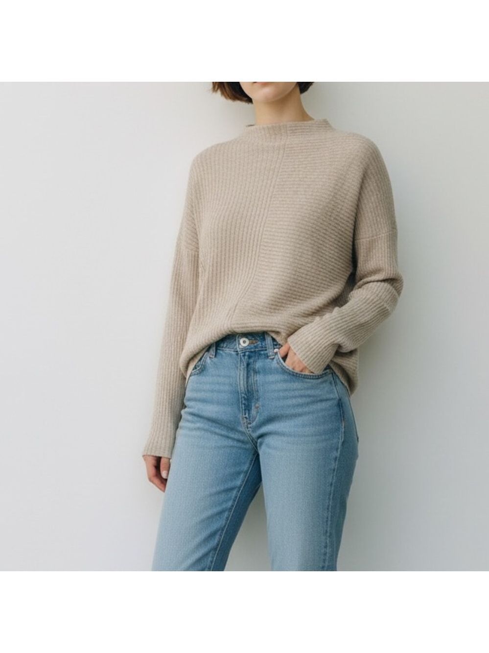 Modern Citizen Juliana Directional Sweater Medium Beige Minimalist Ribbed Knit M
